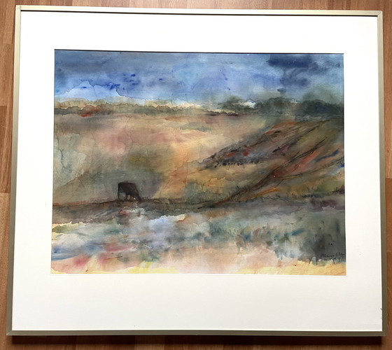 Image 1 of Landschap. Aquarel Ingelijst. 