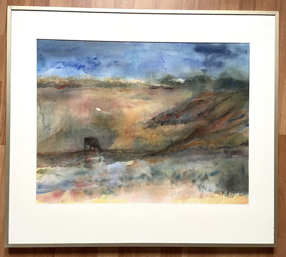 Image 1 of Landschap. Aquarel Ingelijst. 