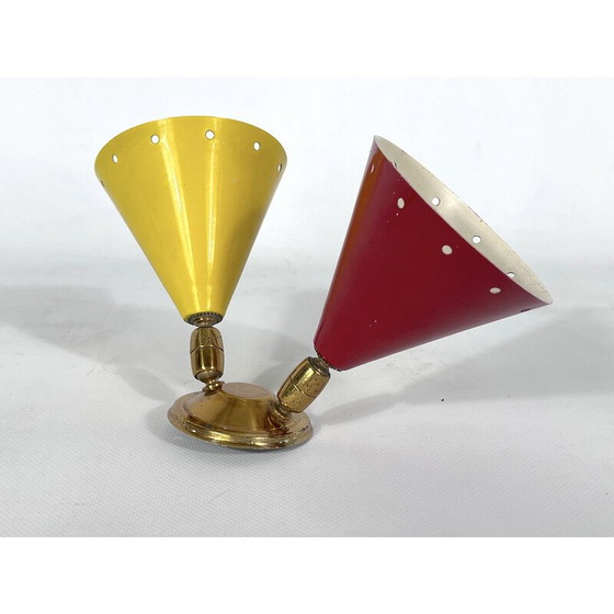 Image 1 of Vintage Italiaanse messing dubbele kegels wandlamp, 1950