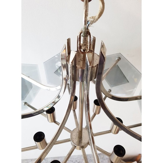 Image 1 of Vintage kroonluchter van Sische, glas en staal, 1980