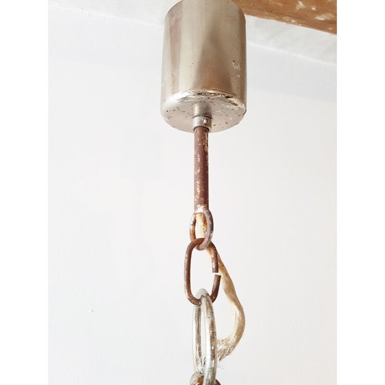 Image 1 of Vintage kroonluchter van Sische, glas en staal, 1980