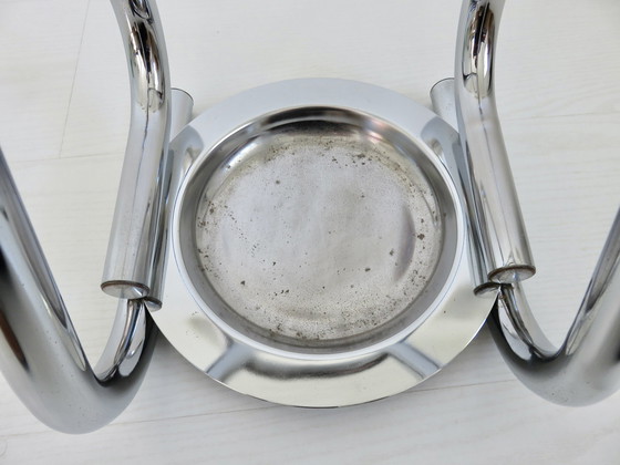 Image 1 of Verchroomde metalen paraplubak, ruimtetijdperk, modernistisch, 70's ontwerp