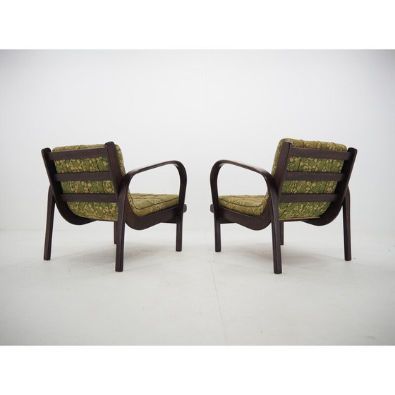 Image 1 of Paar vintage houten en stoffen fauteuils van Kropáček, Tsjecho-Slowakije 1950