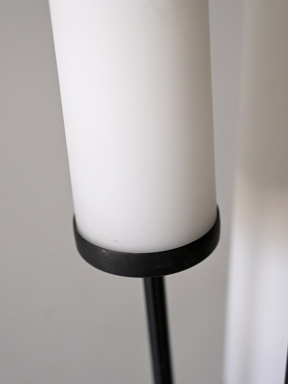 Image 1 of Vintage staande lamp met drie zwarte metalen lampen