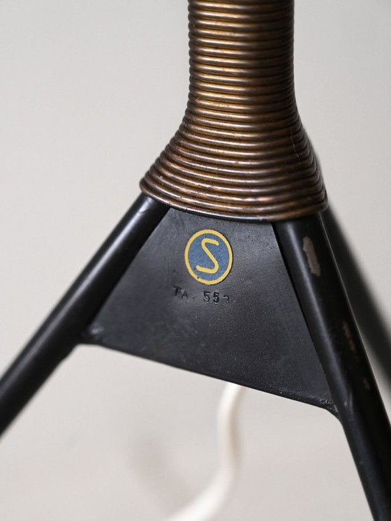 Image 1 of Vintage staande lamp met drie zwarte metalen lampen