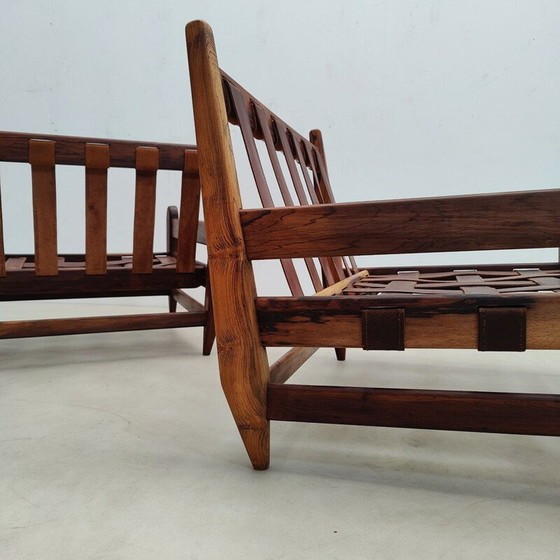 Image 1 of Paar vintage fauteuils en voetenbank van Jean Gillon voor Italma Wood Art, Brazilië 1960