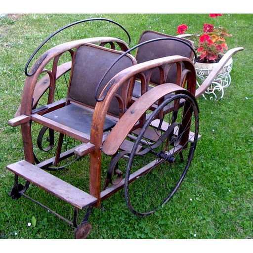 Vintage dubbele wandelwagen van metaal en hout voor Thonet
