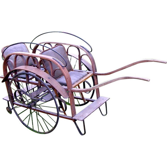 Image 1 of Vintage dubbele wandelwagen van metaal en hout voor Thonet