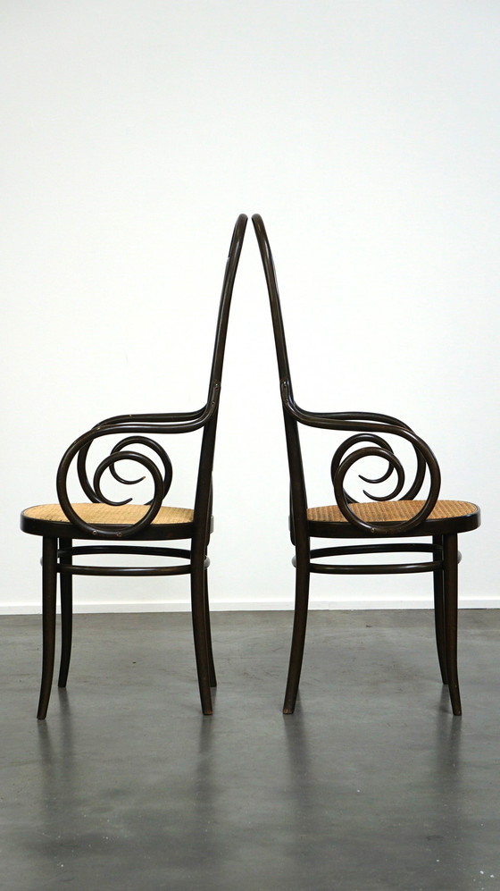 Image 1 of 2X Hoge Vintage Bentwood “Long John” Thonet Design Stoelen Met Armleuningen