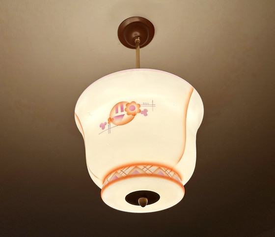 Image 1 of Art Deco Glas & Bakeliet Hanglamp