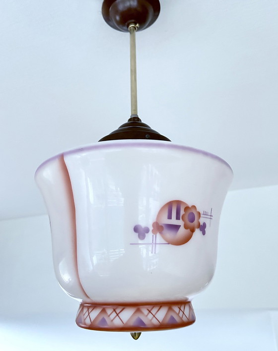 Image 1 of Art Deco Glas & Bakeliet Hanglamp