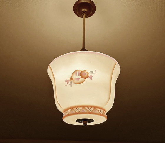 Image 1 of Art Deco Glas & Bakeliet Hanglamp