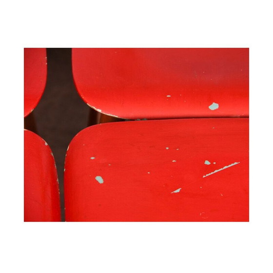 Image 1 of Set van 4 vintage rode stoelen van Ton, 1960