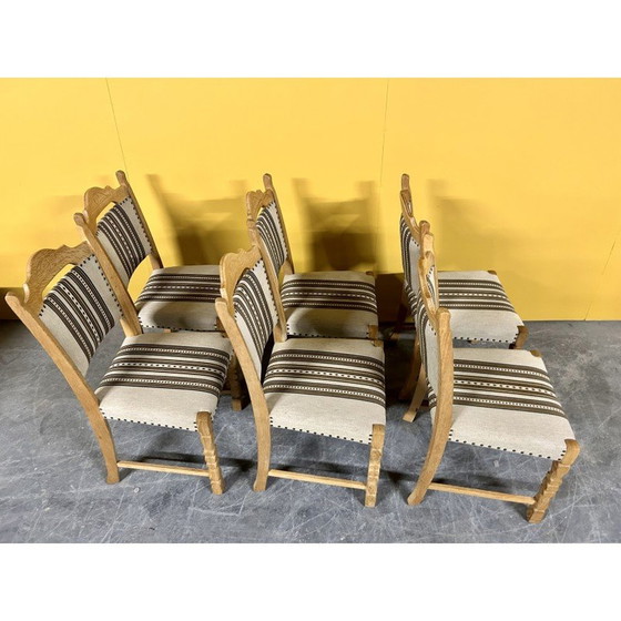 Image 1 of Set van 6 Deense vintage eikenhouten eetkamerstoelen, jaren 1960