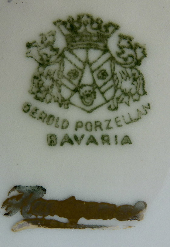 Image 1 of Vintage Porseleinen Schaal Gerold Bavaria Bruine Kraanvogels Jaren 60/70 Paradijsvogel