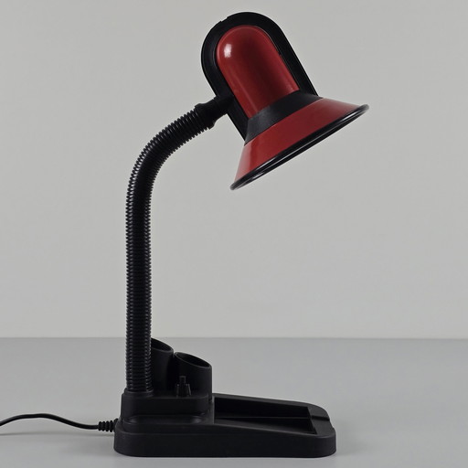 Vintage 1980S Fase Flexo bureaulamp met zwanenhals en bureau-organizer.