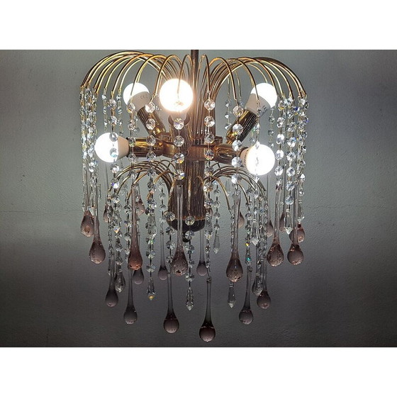 Image 1 of Vintage watervalkroonluchter in Murano-glas en verguld metaal voor Venini