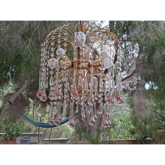 Image 1 of Vintage watervalkroonluchter in Murano-glas en verguld metaal voor Venini