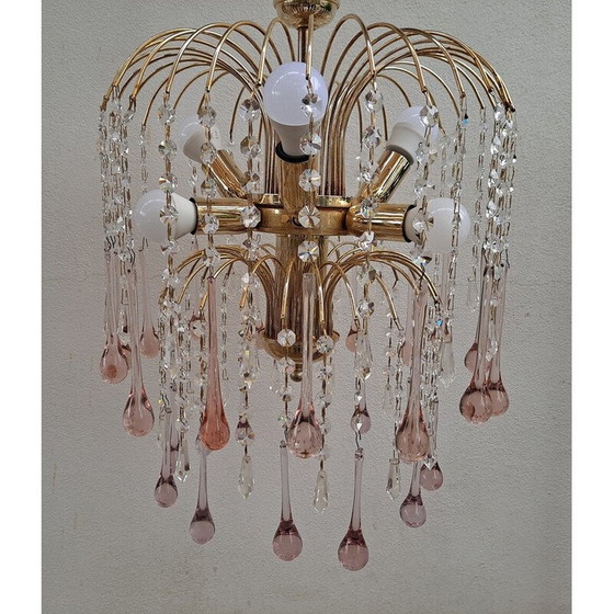 Image 1 of Vintage watervalkroonluchter in Murano-glas en verguld metaal voor Venini