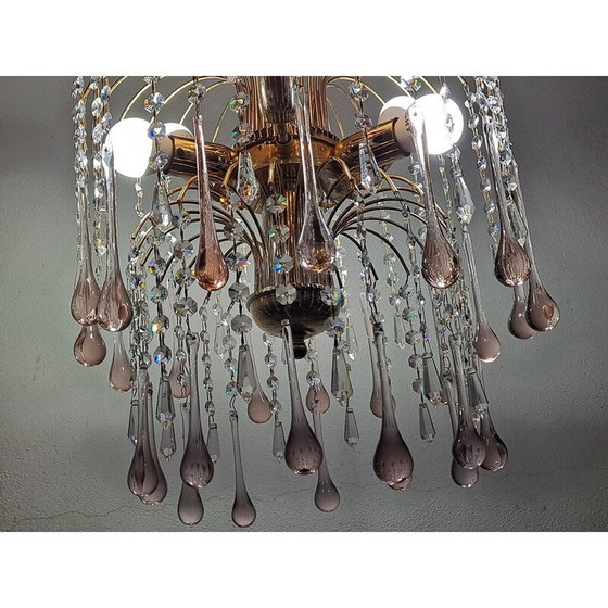 Image 1 of Vintage watervalkroonluchter in Murano-glas en verguld metaal voor Venini