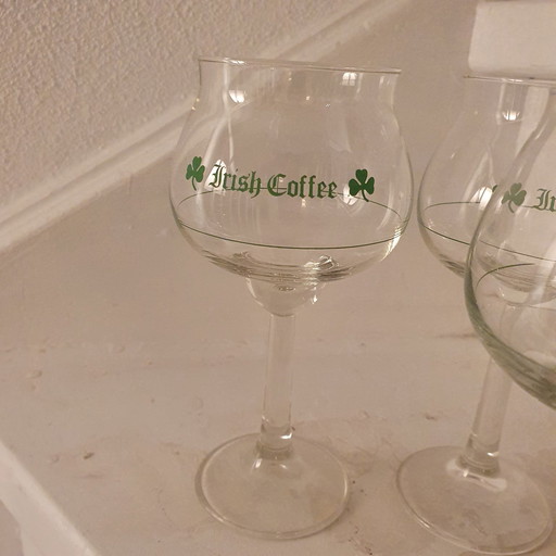 Vintage Hoge Irish Coffee Glazen Groene Klaver