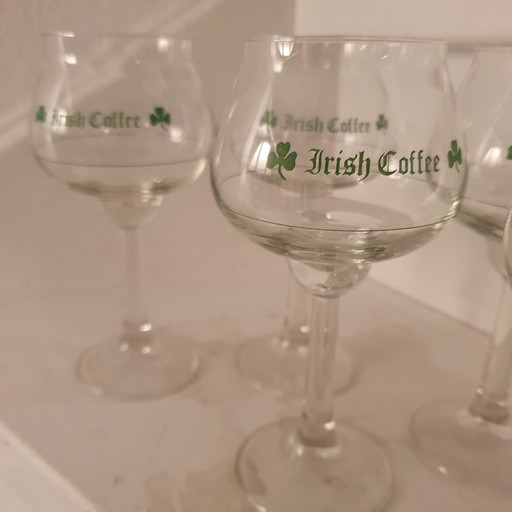 Vintage Hoge Irish Coffee Glazen Groene Klaver