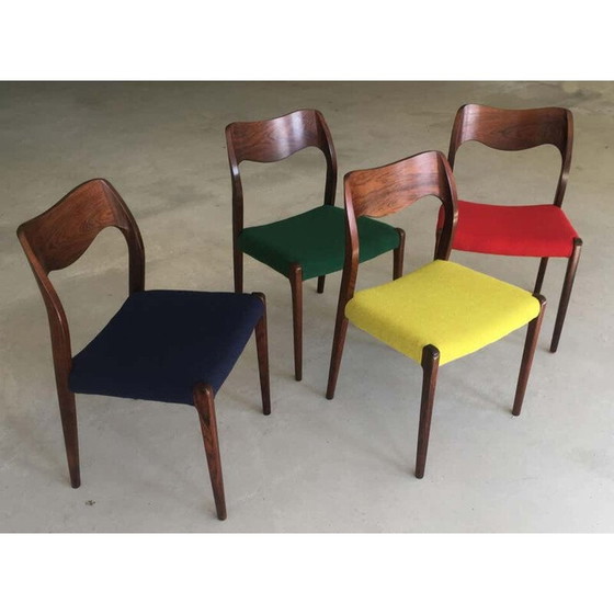 Image 1 of Set van 4 Scandinavische vintage stoelen in rozenhout, 1950