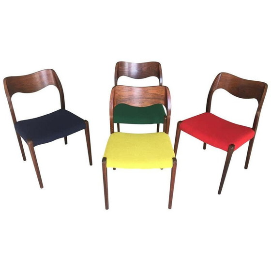 Image 1 of Set van 4 Scandinavische vintage stoelen in rozenhout, 1950