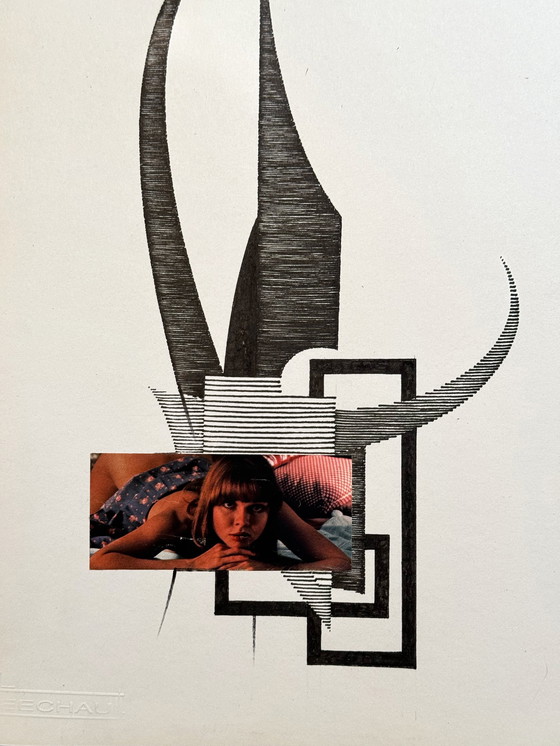 Image 1 of Eugene Eechaut (1928-2019) - Een set van twee kunstwerken met collage-elementen