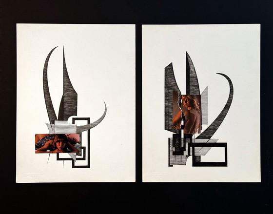 Image 1 of Eugene Eechaut (1928-2019) - Een set van twee kunstwerken met collage-elementen