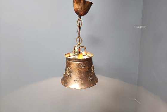 Image 1 of Brutalistische koperen hanglamp, 1970S