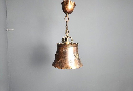 Image 1 of Brutalistische koperen hanglamp, 1970S