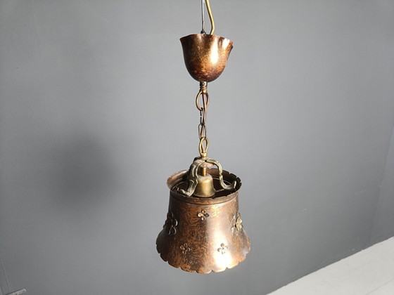 Image 1 of Brutalistische koperen hanglamp, 1970S