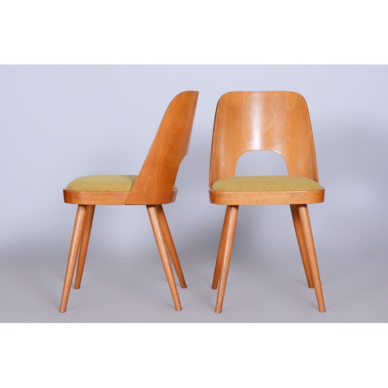 Image 1 of Set van 4 vintage stoelen van beukenhout en stof van Oswald Haerdtl, Tsjecho-Slowakije 1950-1959