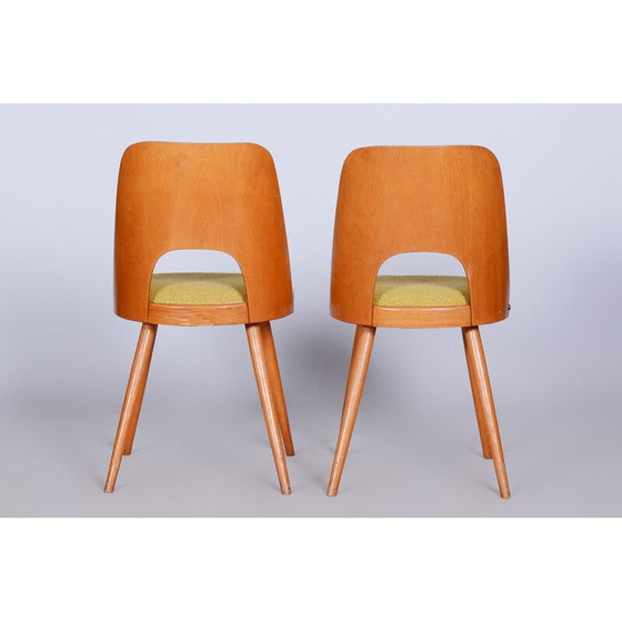 Image 1 of Set van 4 vintage stoelen van beukenhout en stof van Oswald Haerdtl, Tsjecho-Slowakije 1950-1959