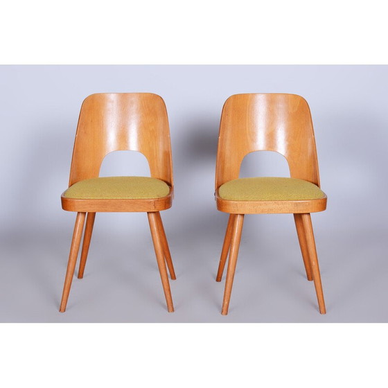 Image 1 of Set van 4 vintage stoelen van beukenhout en stof van Oswald Haerdtl, Tsjecho-Slowakije 1950-1959