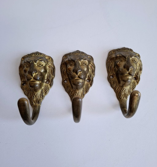3 Vintage Korte Messing Leeuwen Haken