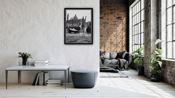 Image 1 of Lithografische Foto Print, "Venice Black and White". Origineel Vintage Posterjaar 1996.