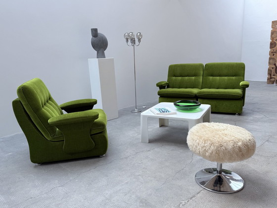 Image 1 of Modulaire Fauteuil Sofa Set Fluwelen Koord Groen Op Chromen Wielen, Duitsland 1970