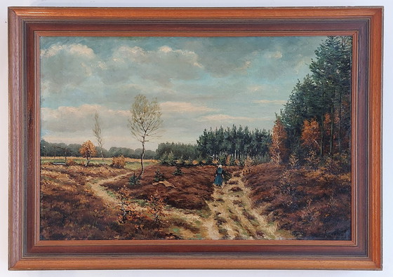 Image 1 of Nederlands heidelandschap - Olieverf op canvas