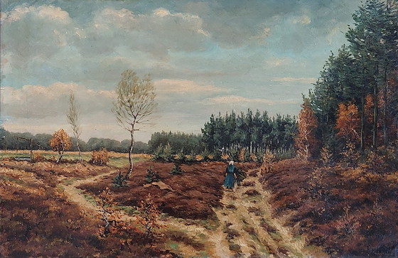 Image 1 of Nederlands heidelandschap - Olieverf op canvas