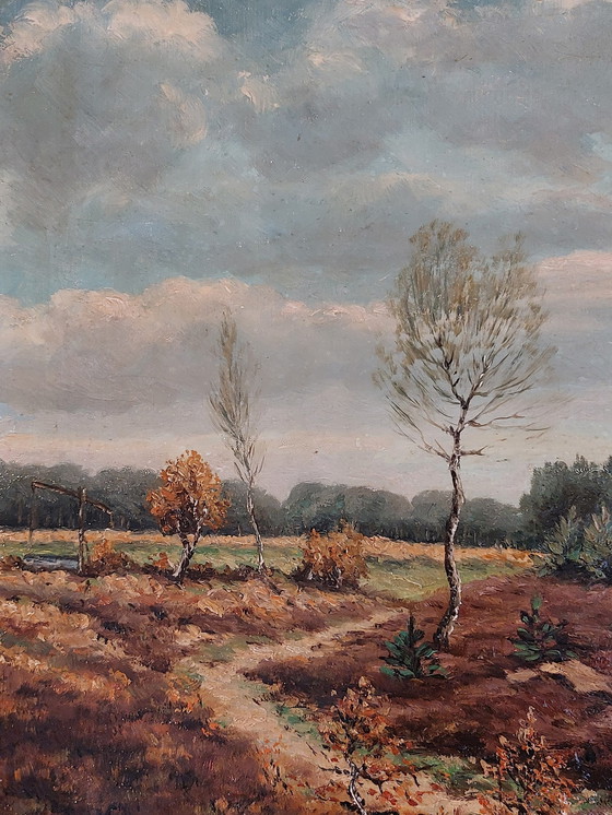 Image 1 of Nederlands heidelandschap - Olieverf op canvas