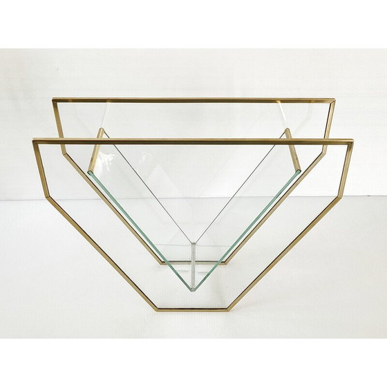 Image 1 of Vintage vaas van glas en messing, 1980