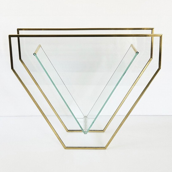 Image 1 of Vintage vaas van glas en messing, 1980