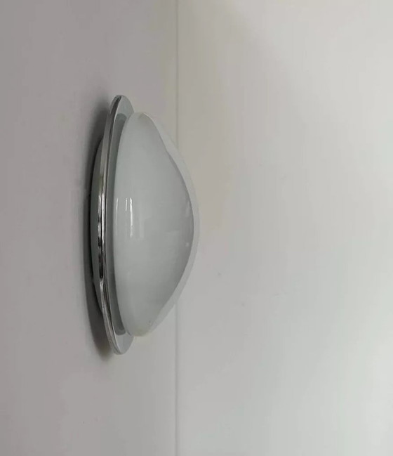 Image 1 of Vintage wandlamp, Chroom en Opaline, Frankrijk 1960