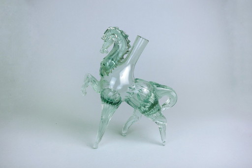 Vintage Murano Solifleur glazen vaas Paard Turkoois Mintgroen Handgemaakt Mid Century 70er jaren