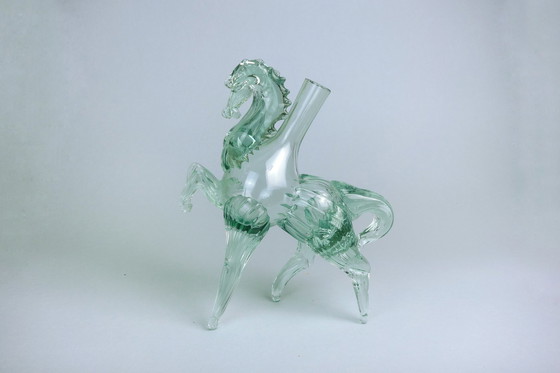 Image 1 of Vintage Murano Solifleur glazen vaas Paard Turkoois Mintgroen Handgemaakt Mid Century 70er jaren