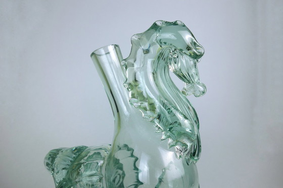 Image 1 of Vintage Murano Solifleur glazen vaas Paard Turkoois Mintgroen Handgemaakt Mid Century 70er jaren