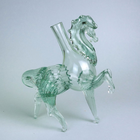 Image 1 of Vintage Murano Solifleur glazen vaas Paard Turkoois Mintgroen Handgemaakt Mid Century 70er jaren