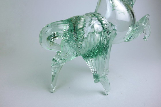 Image 1 of Vintage Murano Solifleur glazen vaas Paard Turkoois Mintgroen Handgemaakt Mid Century 70er jaren